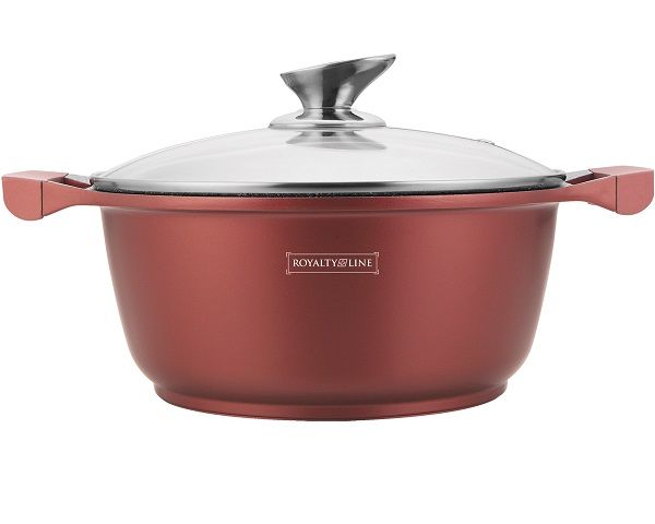 Royalty Line 34cm Marble Coating Casserole Soup Pot With Glass Lid Burgundy