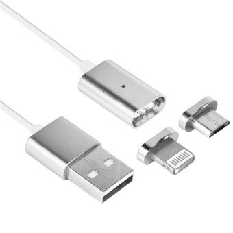 Magnetic 2 In 1 Data Cable For Android &amp; iPhone - Silver