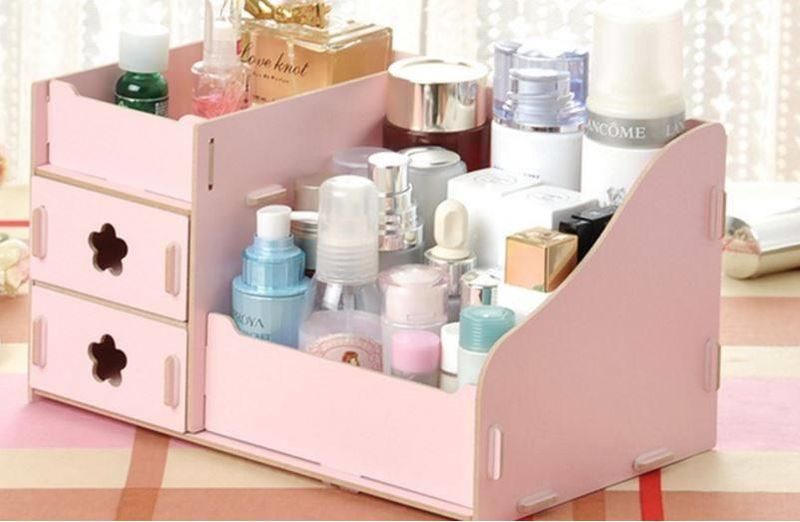 DIY Wooden Makeup Cosmetic Organiser - Pink