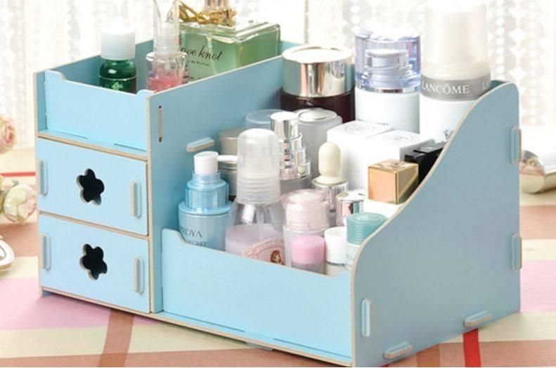 DIY Wooden Makeup Cosmetic Organiser - Blue