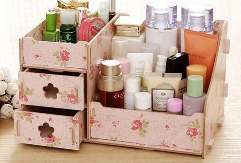 DIY Wooden Makeup Cosmetic Organiser - Floral