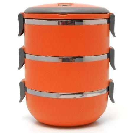 3 Layer Stainless Steel Lunch Box - Orange