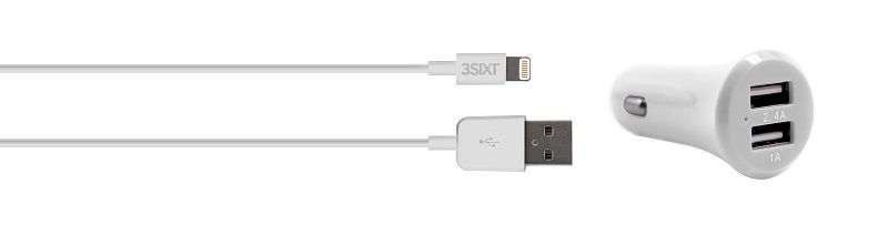 3SIXT 3.4A Dual Lightning USB Car Charger - White
