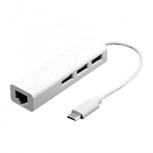 Tuff-Luv USB-C Ethernet Adapter with 3 USB Port 2.0 HUB - White