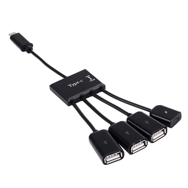 Tuff-Luv Portable 4 in 1 USB Type-C to 3 Ports USB 2.0 OTG HUB Cable - Black