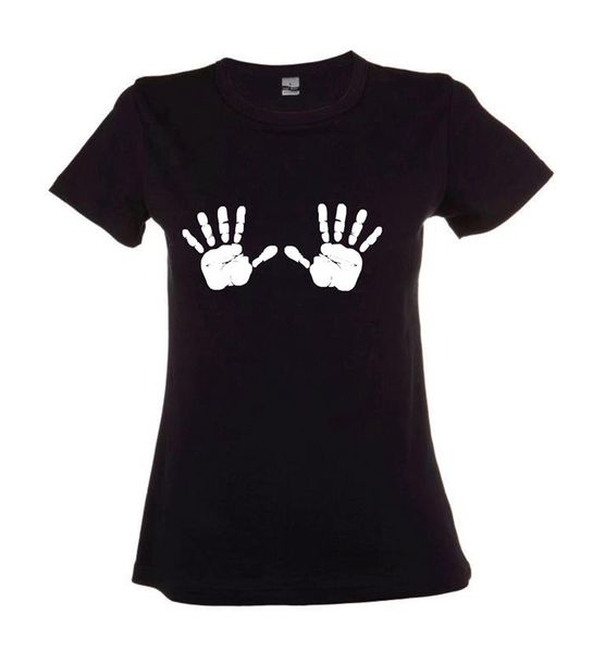 Handprints Ladies Round Neck T-Shirt - Black