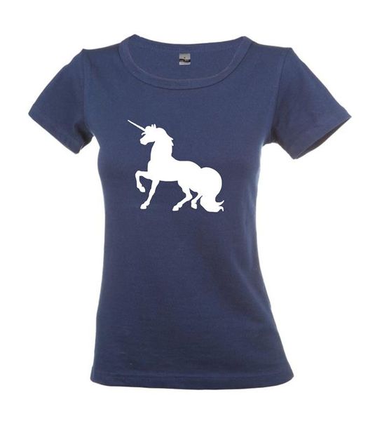 Unicorn Ladies Round Neck T-Shirt - Navy