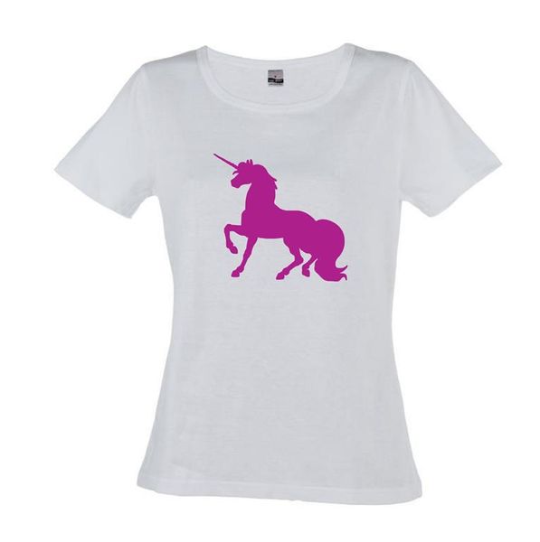 Unicorn Ladies Round Neck T-Shirt - White
