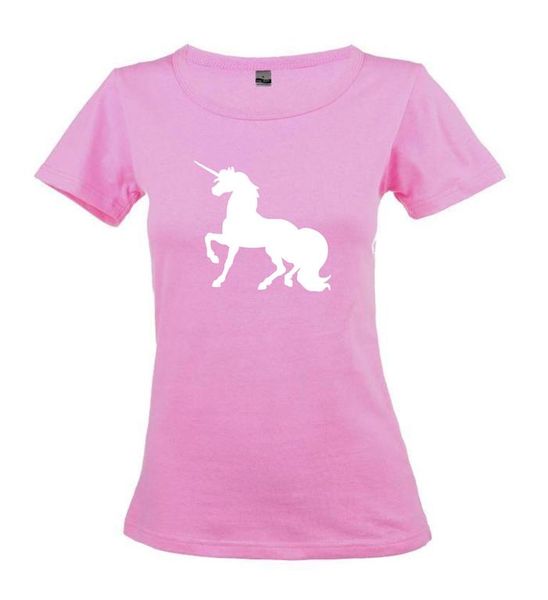 Unicorn Ladies Round Neck T-Shirt - Pink