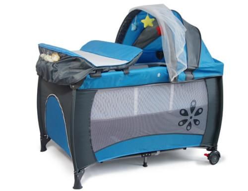 Babysmile Baby Cot with Diaper Changer, Net, Toys, Canopy, Wheels &amp; Game Entrance - Blue