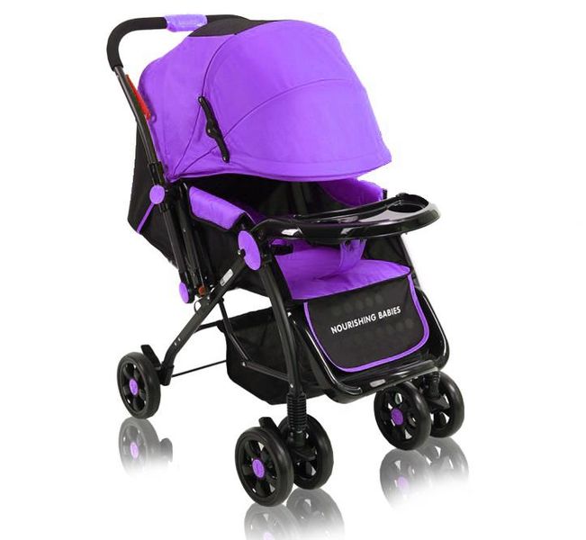Baby Stroller Pram with Lift Up Foot Rest &amp; Multi-Position Reclining Backrest - Purple (Large)