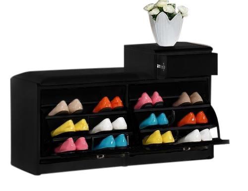 Luxury Wooden Storage Shoes Rack With Chair Seat &amp; Drawer - Black