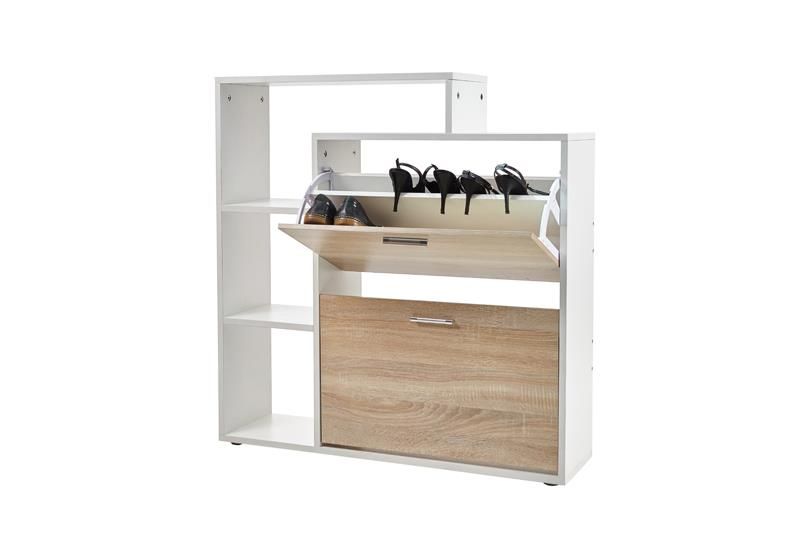 Two Compartment Shoe Storage Cabinet With 3 Display Shelves - Oak White