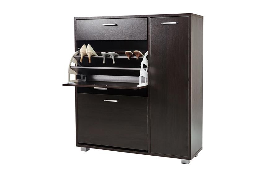 Hazlo Storage with FoldOut Shoe Rack & Drawer Black Walnut