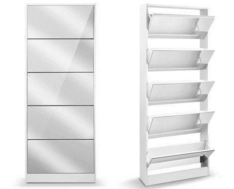 Hazlo 5 Door Stackable Shoe Storage Cabinet with Mirror - Black