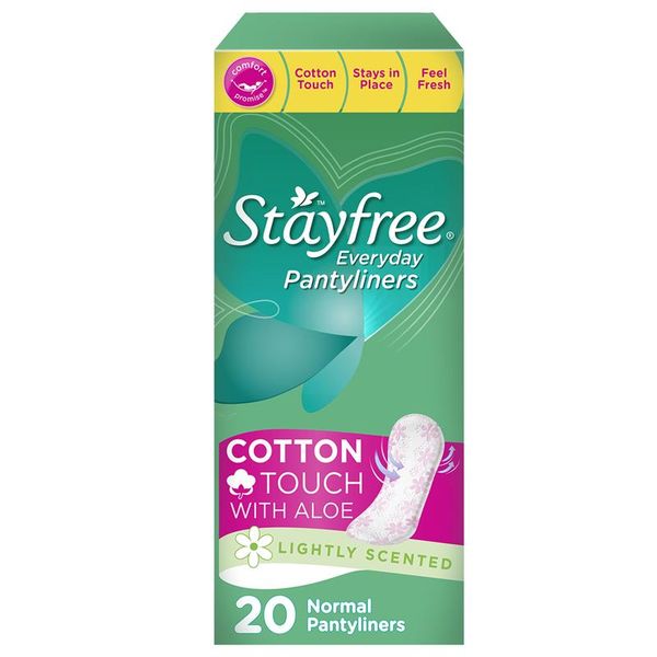 Stayfree®, Everyday Panty Liners, Normal, Cotton Touch, Aloe Vera, Lightly Scented, Pack of 20