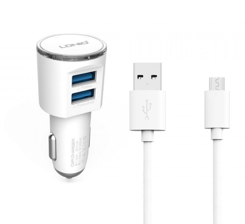 Ldnio 3.4A Car Charger With 2 Usb Ports &amp; A Free Android Cable - White