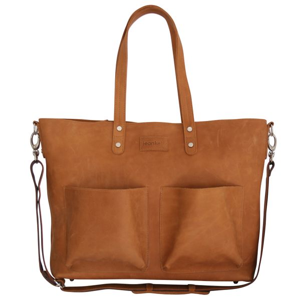 Jeankelly 2 Pocket Caramel Leather Shopper Baby Bag - Tan