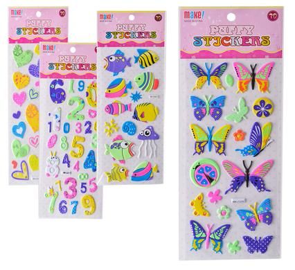 Bulk Pack 15 X Puffy Stickers Assorted Neon Colours