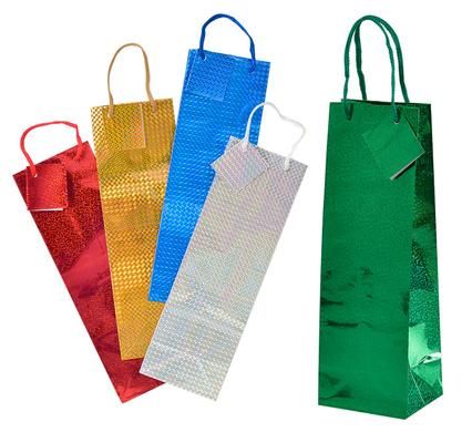 Bulk Pack 12 X Hologram Wine Gift Bag 35cm x 10cm, Assorted