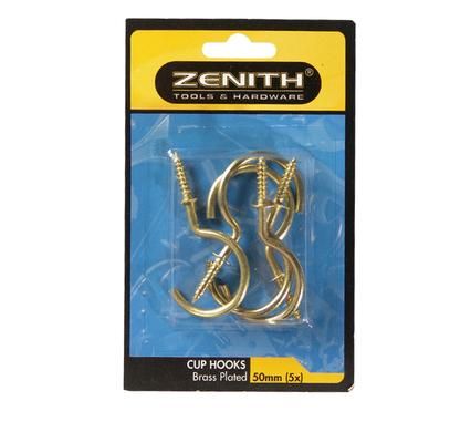 Bulk Pack 12 X Cup Hooks Brass Plastic 50mm 5 Piece