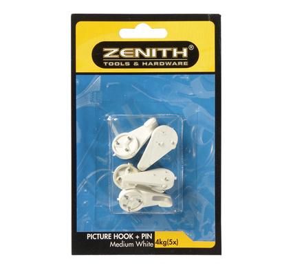 Bulk Pack 12 X Zenith Picture Hook &amp; Pin Medium for 4kg Card 5