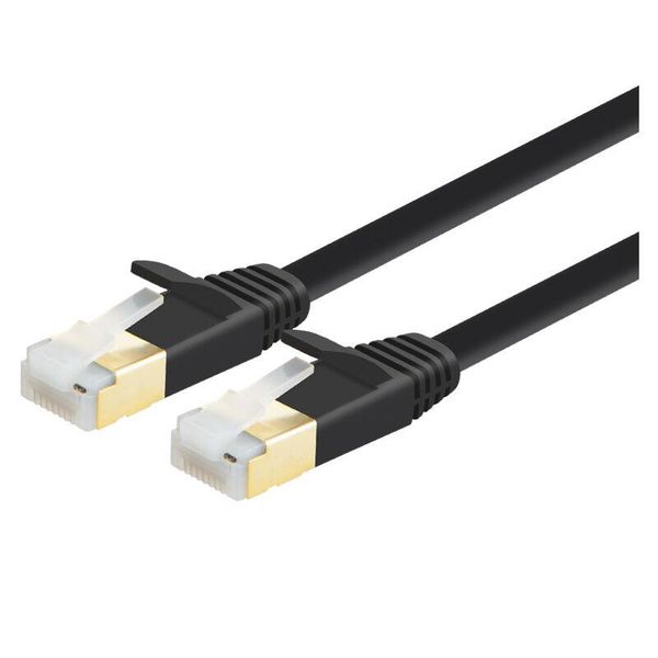 CAT7 10G Ethernet Flat Network Cable with Gold Plated RJ45 10m Black
