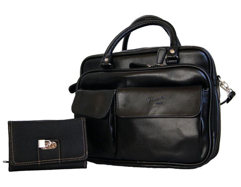 Fino 22007+1566-093 Faux Leather Organiser Shoulder Bag with Purse-Black