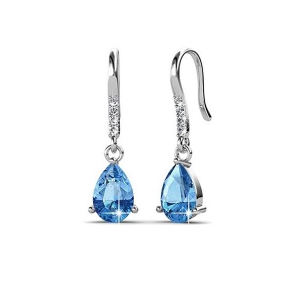 Destiny Swarovski Element Anne Aquamarine Drop Earring - Silver