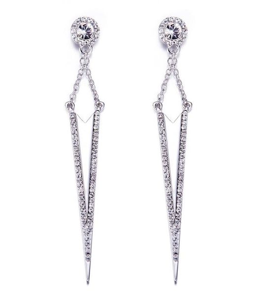 CDE Modern Drop Earrings with Swarovski Crystals - Silver