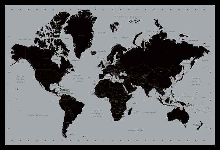 World Map Contemporary Poster with Black Frame