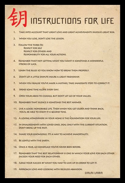 Instructions for Life Dalai Lama Poster with Black Frame