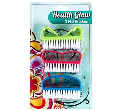 Bulk Pack 10 x Nail Brush Set - 3 Piece Assorted Colours