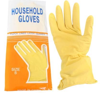Bulk Pack 8 x Lined Latex Household Gloves - Small