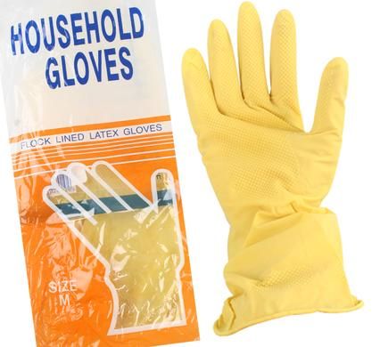 Bulk Pack 8 x Lined Latex Household Gloves - Medium