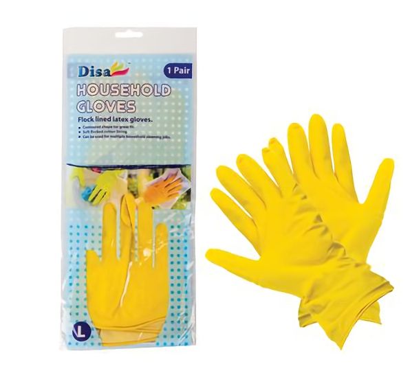 Bulk Pack 8 x Lined Latex Household Gloves - Large