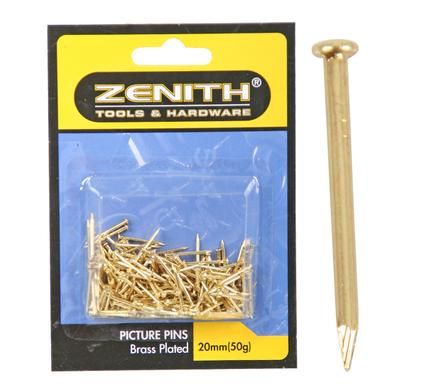 Bulk Pack 8 x Picture-Pins - 20mm Brass-Plastic 50g Zenith