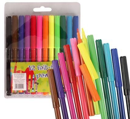 Bulk Pack 8 x Felt Tip Pens In A Wallet - 12 Colours