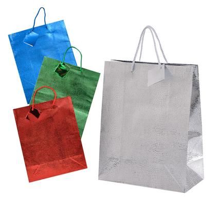 Bulk Pack 8 x Large Metallic Embossed Gift Bags Assorted - 32 x 25cm