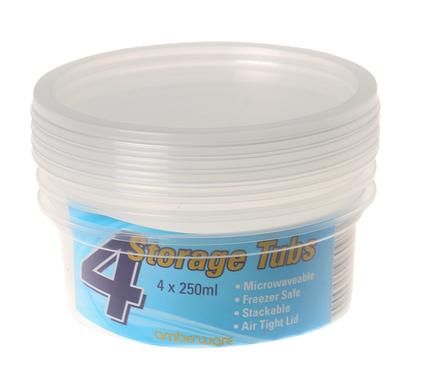 Bulk Pack 8 x Clear Round Plastic Containers 4 Piece Pack - 250ml