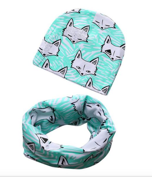 Baby Beanie &amp; Cowl Set - Fox On Turquoise