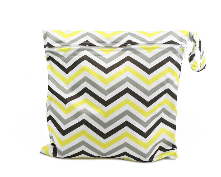Waterproof Baby Nappy Pouch- Yellow &amp; Grey Chevron