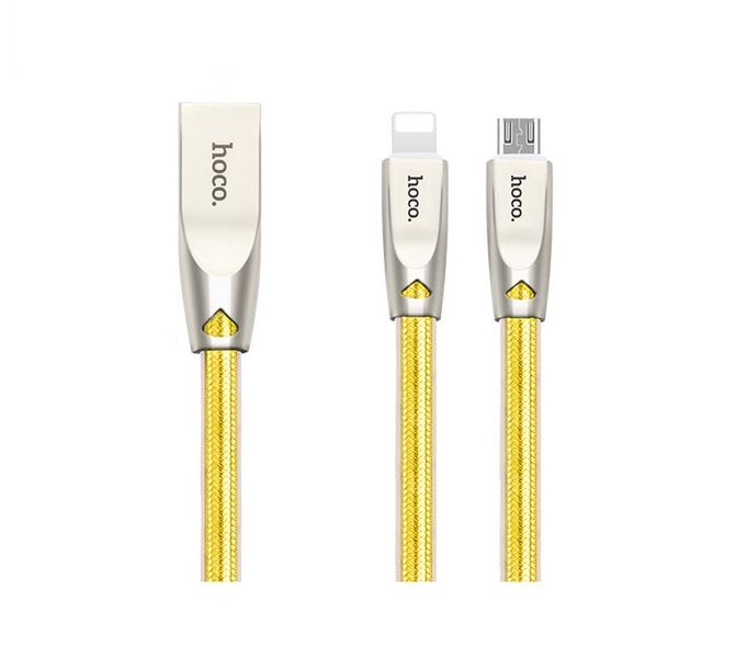 HOCO U9 Zinc Alloy Jelly-Knitted Dual USB 1.2M Charger Cable for iPhone &amp; Android - Gold