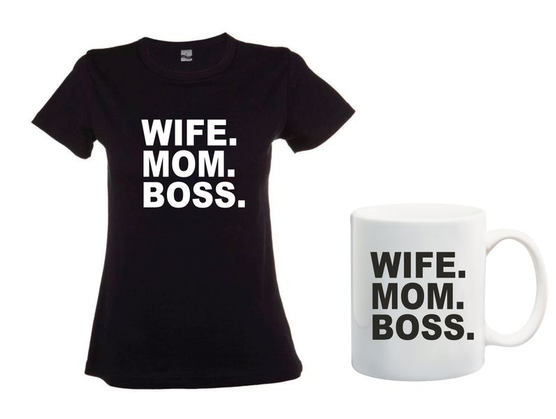 Wife Mom Boss Ladies T-Shirt &amp; Mug Combo (Size: 2X-Large)