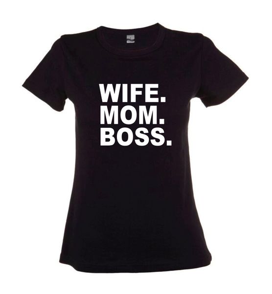 Wife Mom Boss Black Round Neck T-Shirt