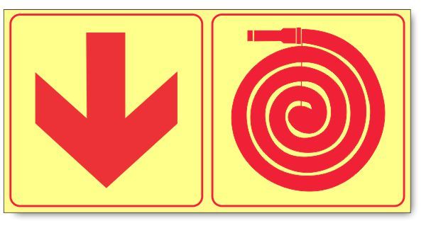 Jalite Fire Hose and Arrow Down Photoluminescent Sign