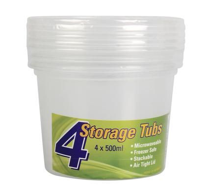 Bulk Pack 6 x Clear Plastic Containers 500ml - 4 Piece Pack 8cm High