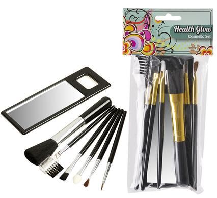 Bulk Pack 6 x Cosmetic Brush Set with Mirror - 7 Piece