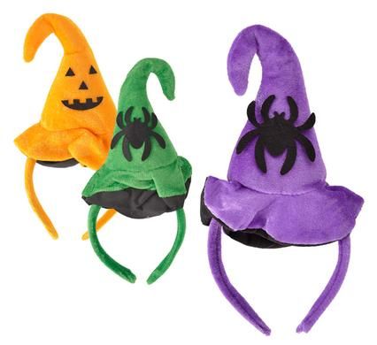Bulk Pack 6 x Halloween Witches Hat with Assorted Colour Plaits