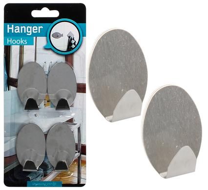 Bulk Pack 6 x Self Adhesive Stainless Steel Hooks - Card of 4